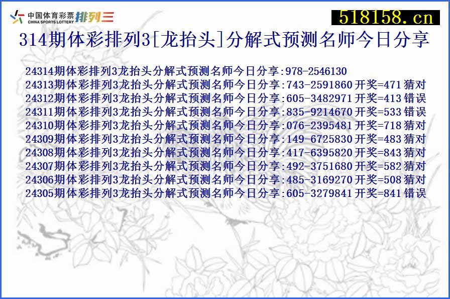 314期体彩排列3[龙抬头]分解式预测名师今日分享