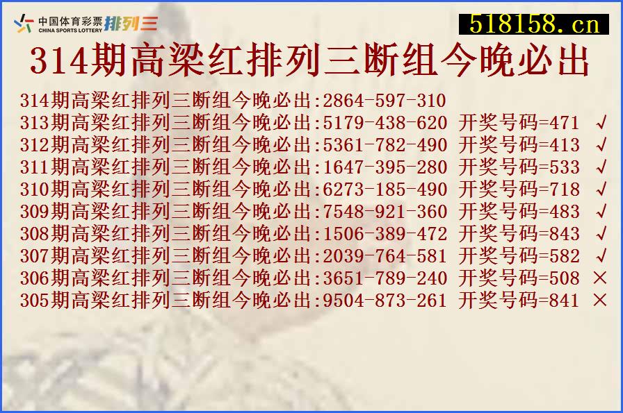 314期高梁红排列三断组今晚必出