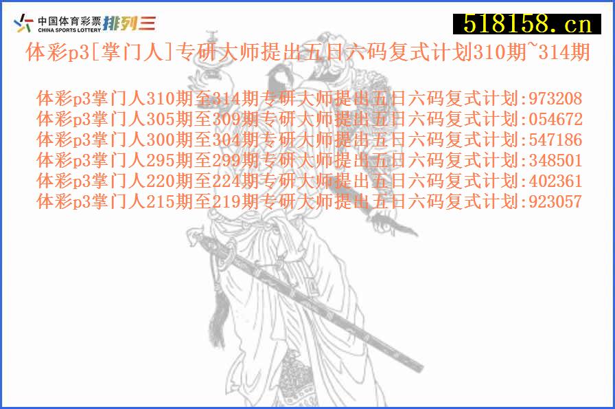 体彩p3[掌门人]专研大师提出五日六码复式计划310期~314期