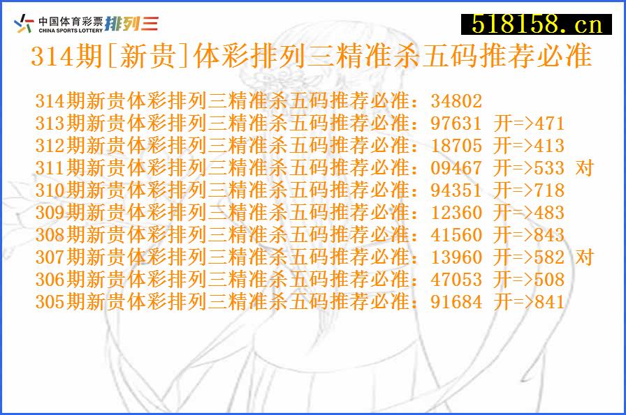 314期[新贵]体彩排列三精准杀五码推荐必准