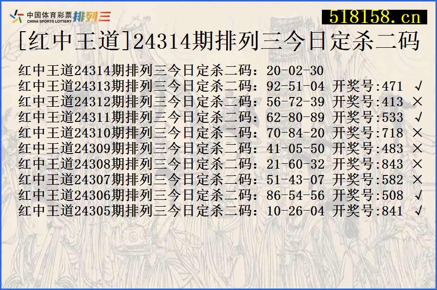 [红中王道]24314期排列三今日定杀二码