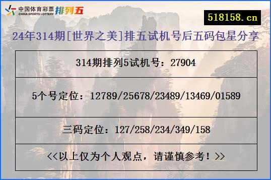 24年314期[世界之美]排五试机号后五码包星分享