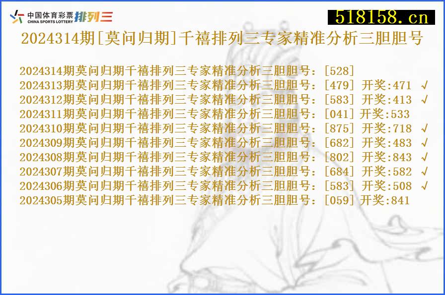 2024314期[莫问归期]千禧排列三专家精准分析三胆胆号