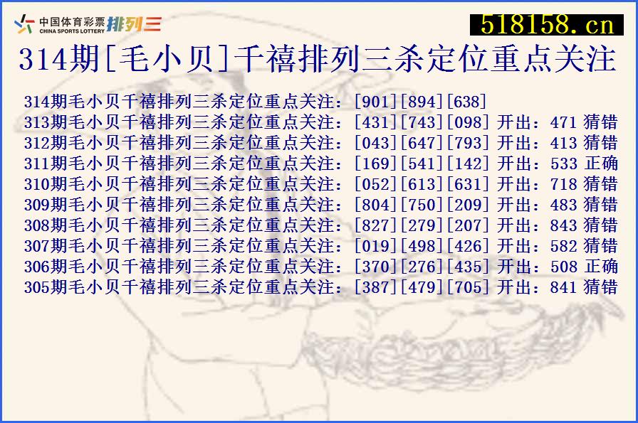 314期[毛小贝]千禧排列三杀定位重点关注