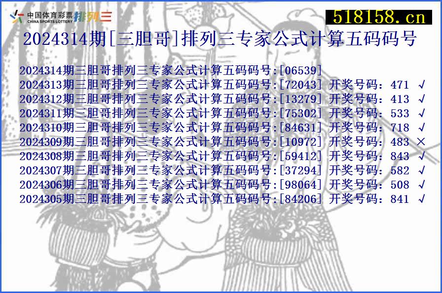 2024314期[三胆哥]排列三专家公式计算五码码号