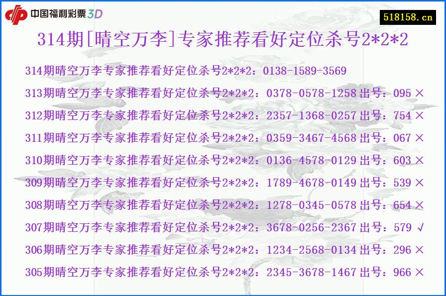 314期[晴空万李]专家推荐看好定位杀号2*2*2