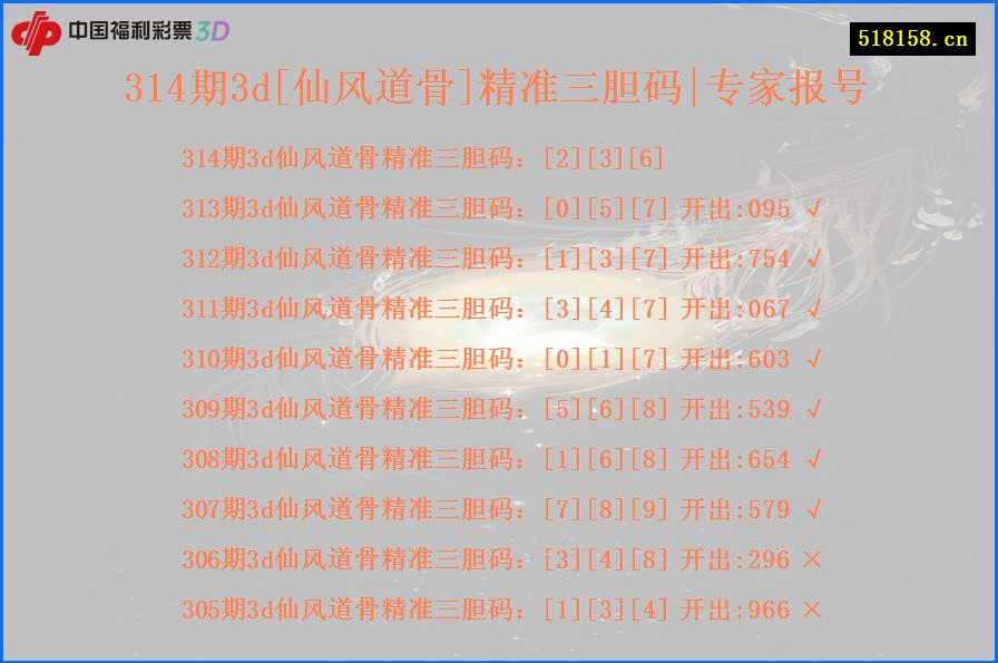 314期3d[仙风道骨]精准三胆码|专家报号