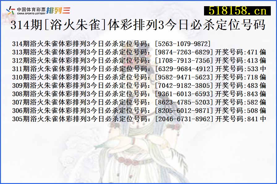 314期[浴火朱雀]体彩排列3今日必杀定位号码