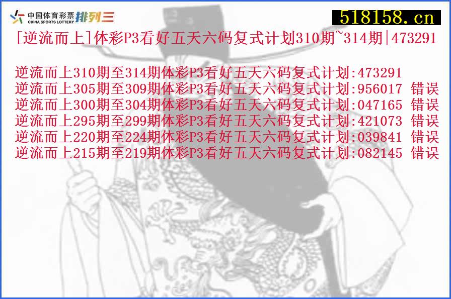 [逆流而上]体彩P3看好五天六码复式计划310期~314期|473291