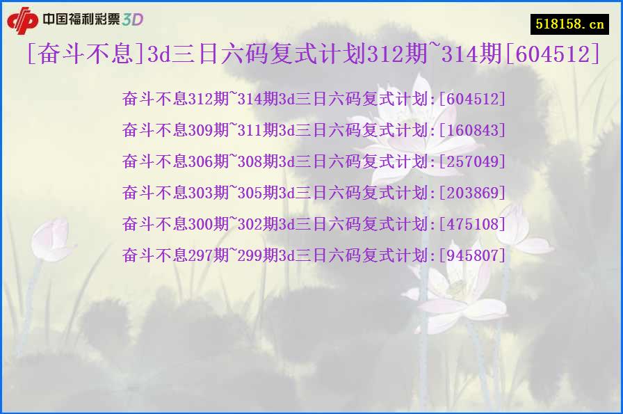 [奋斗不息]3d三日六码复式计划312期~314期[604512]