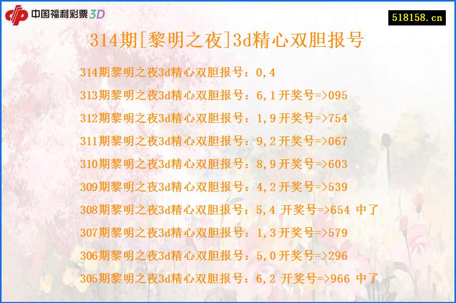 314期[黎明之夜]3d精心双胆报号