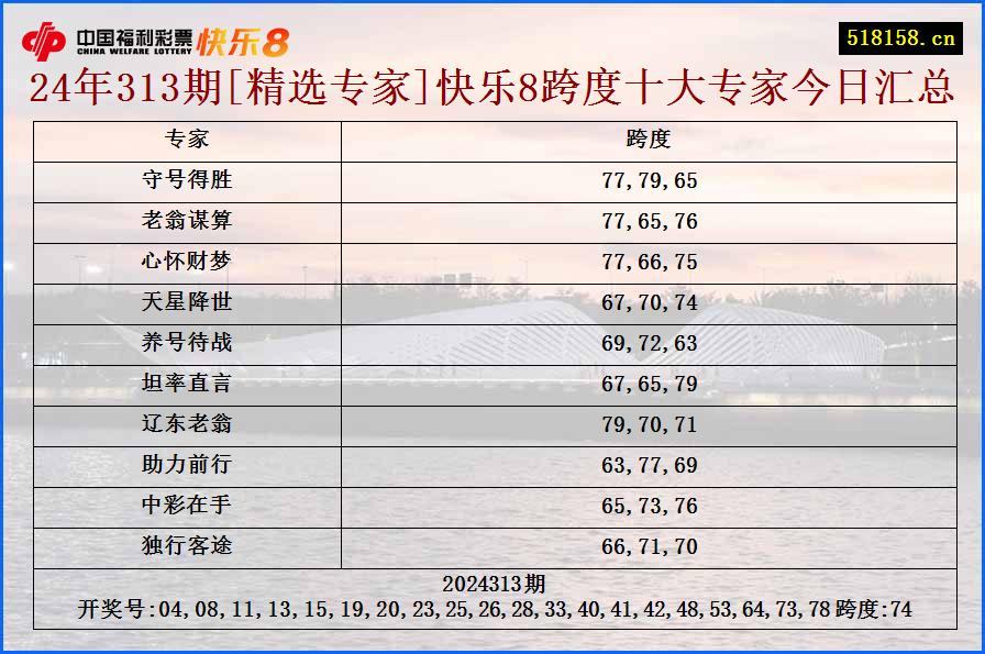 24年313期[精选专家]快乐8跨度十大专家今日汇总