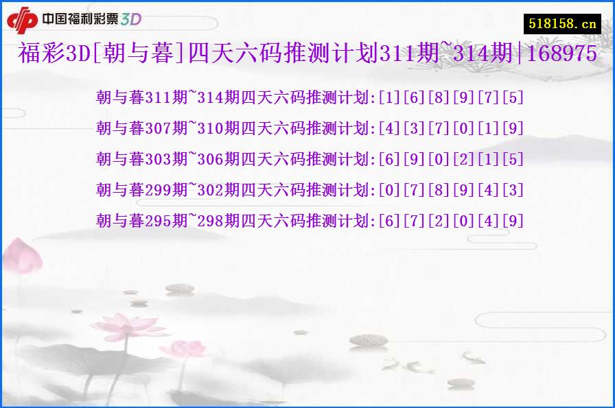 福彩3D[朝与暮]四天六码推测计划311期~314期|168975