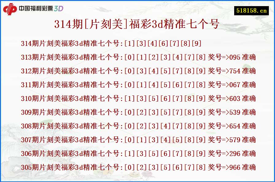 314期[片刻美]福彩3d精准七个号