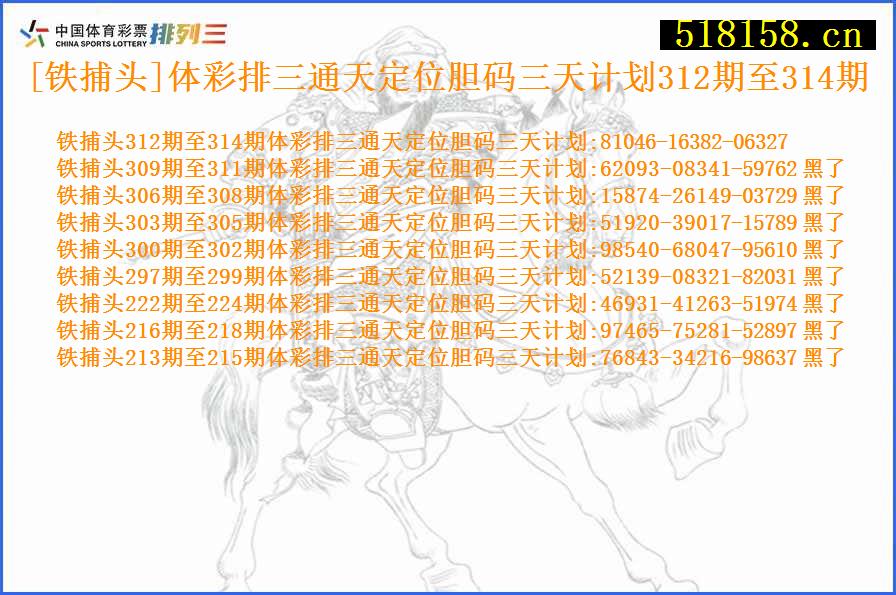 [铁捕头]体彩排三通天定位胆码三天计划312期至314期