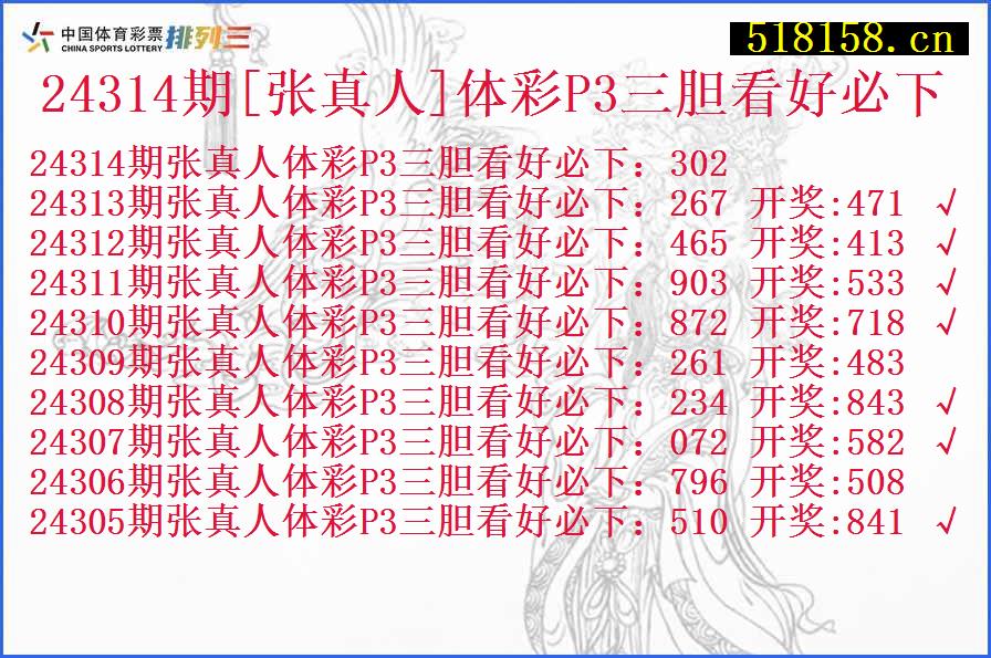 24314期[张真人]体彩P3三胆看好必下