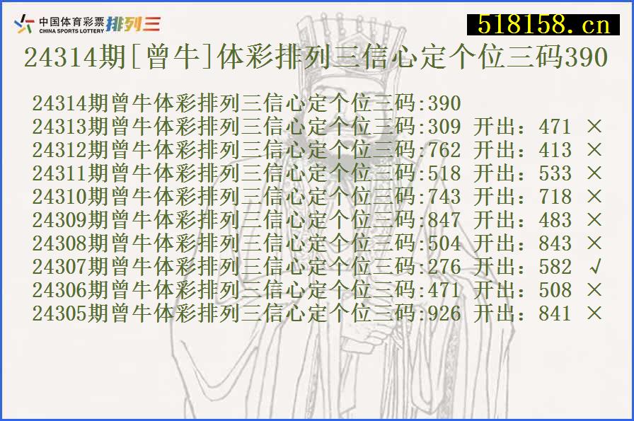 24314期[曾牛]体彩排列三信心定个位三码390