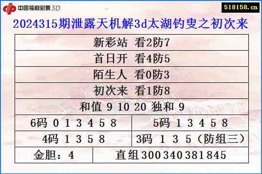 2024315期泄露天机解3d太湖钓叟之初次来