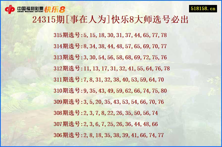 24315期[事在人为]快乐8大师选号必出