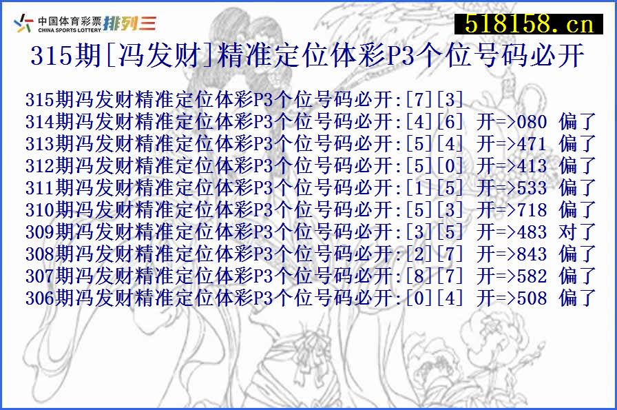 315期[冯发财]精准定位体彩P3个位号码必开