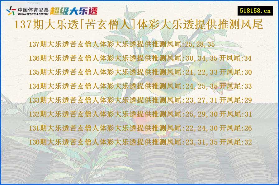 137期大乐透[苦玄僧人]体彩大乐透提供推测凤尾