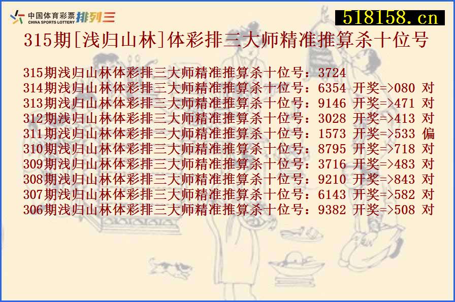 315期[浅归山林]体彩排三大师精准推算杀十位号