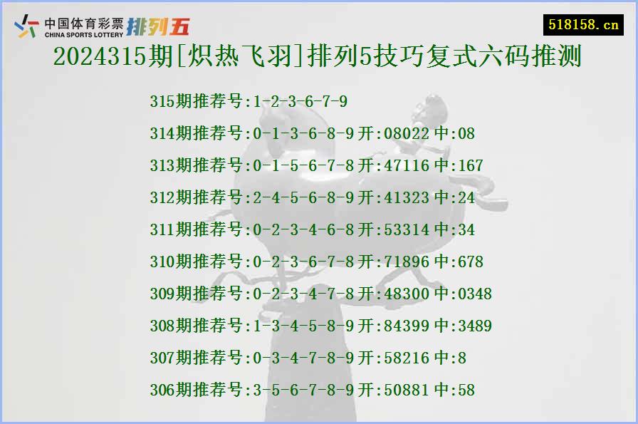 2024315期[炽热飞羽]排列5技巧复式六码推测