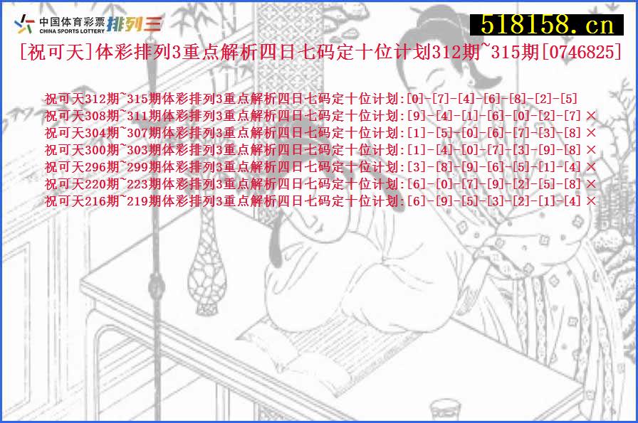 [祝可天]体彩排列3重点解析四日七码定十位计划312期~315期[0746825]