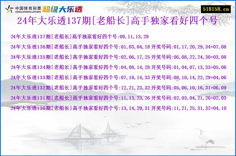 24年大乐透137期[老船长]高手独家看好四个号