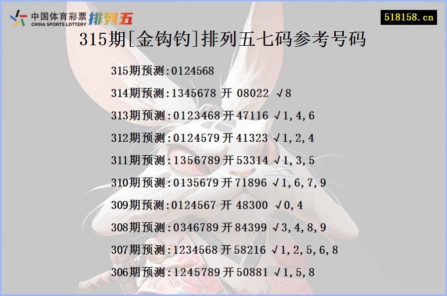 315期[金钩钓]排列五七码参考号码