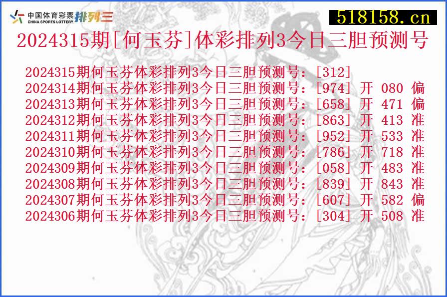 2024315期[何玉芬]体彩排列3今日三胆预测号