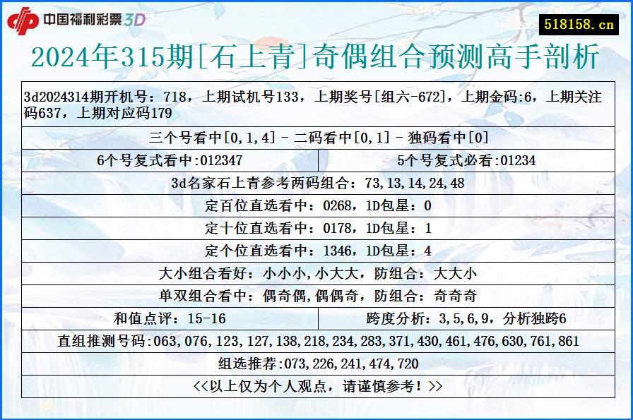 2024年315期[石上青]奇偶组合预测高手剖析