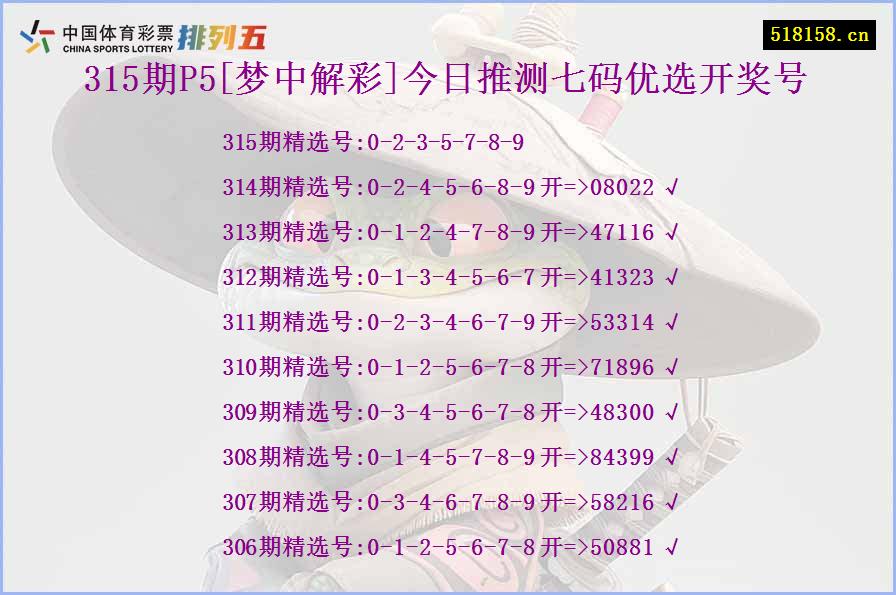 315期P5[梦中解彩]今日推测七码优选开奖号