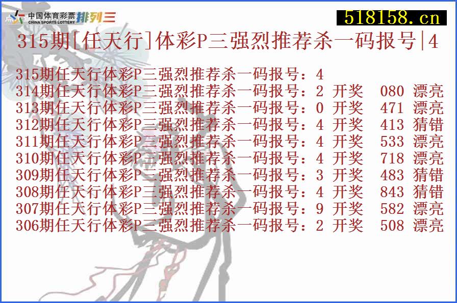 315期[任天行]体彩P三强烈推荐杀一码报号|4