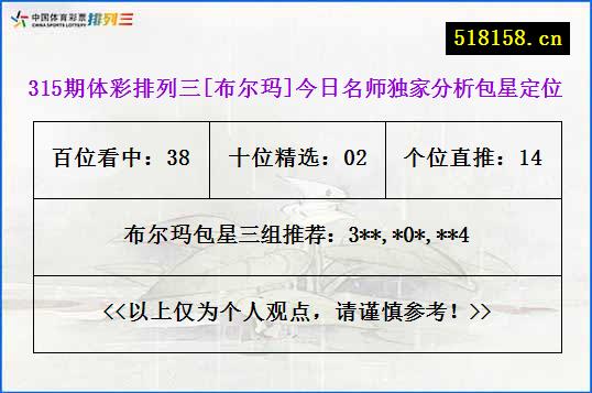 315期体彩排列三[布尔玛]今日名师独家分析包星定位