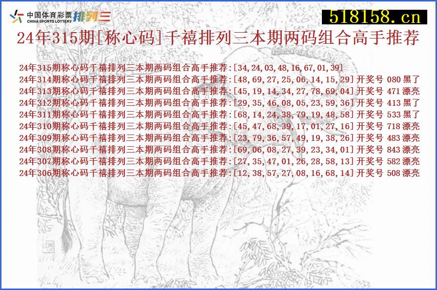 24年315期[称心码]千禧排列三本期两码组合高手推荐