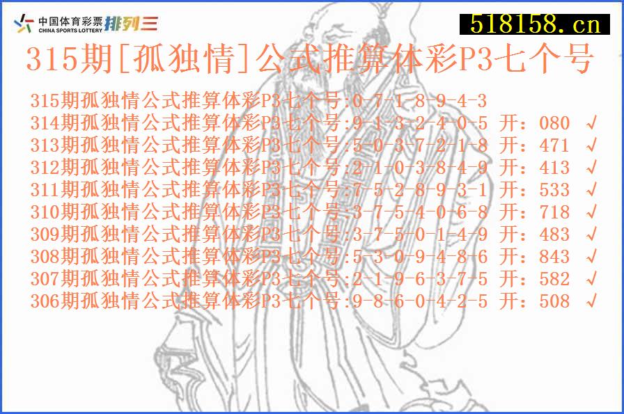 315期[孤独情]公式推算体彩P3七个号