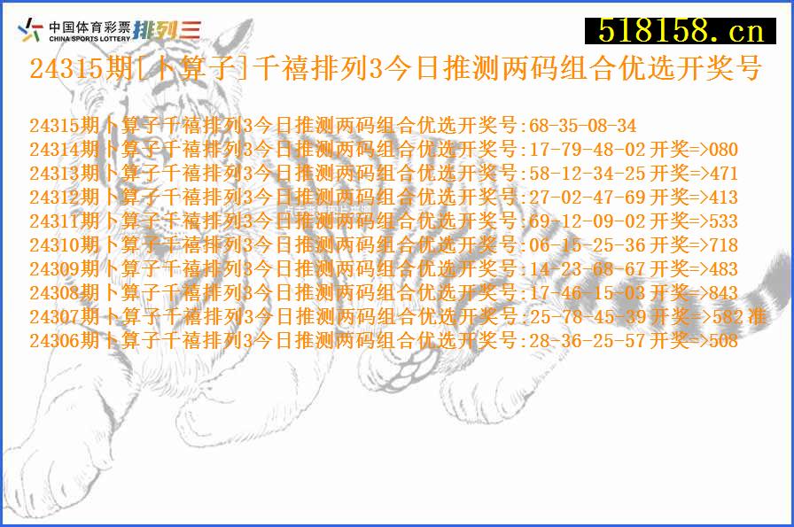 24315期[卜算子]千禧排列3今日推测两码组合优选开奖号