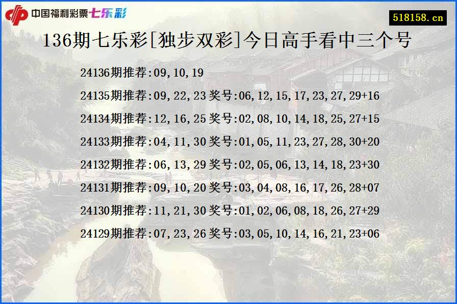 136期七乐彩[独步双彩]今日高手看中三个号