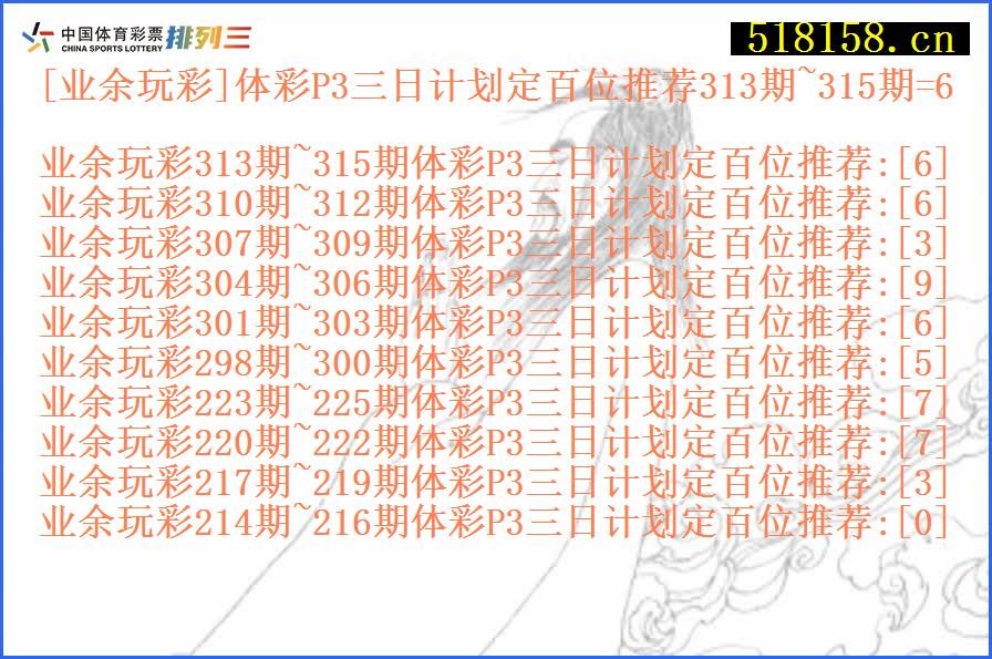 [业余玩彩]体彩P3三日计划定百位推荐313期~315期=6