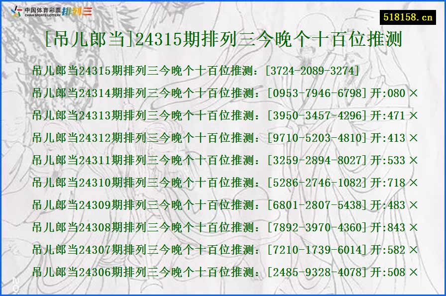 [吊儿郎当]24315期排列三今晚个十百位推测