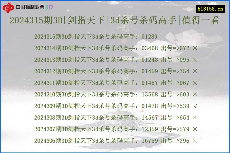 2024315期3D[剑指天下]3d杀号杀码高手|值得一看