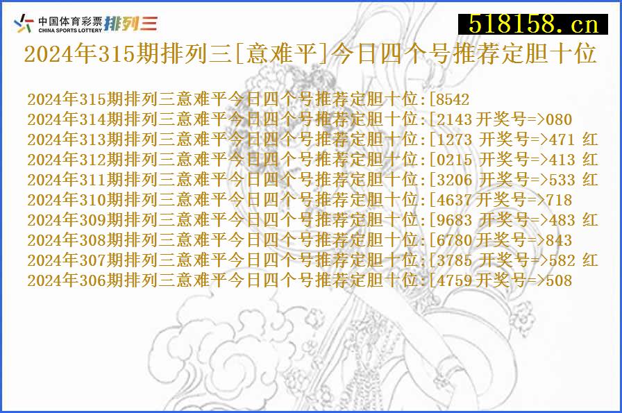 2024年315期排列三[意难平]今日四个号推荐定胆十位