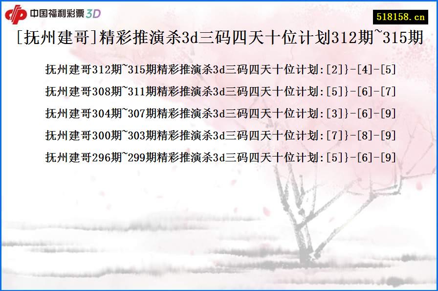 [抚州建哥]精彩推演杀3d三码四天十位计划312期~315期