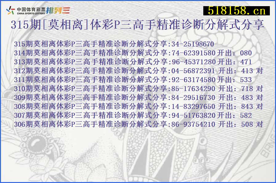 315期[莫相离]体彩P三高手精准诊断分解式分享