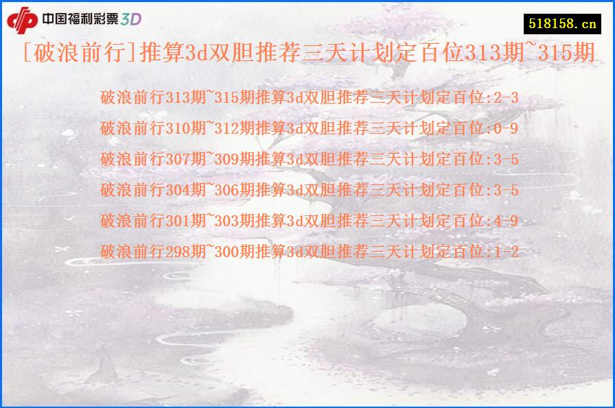 [破浪前行]推算3d双胆推荐三天计划定百位313期~315期