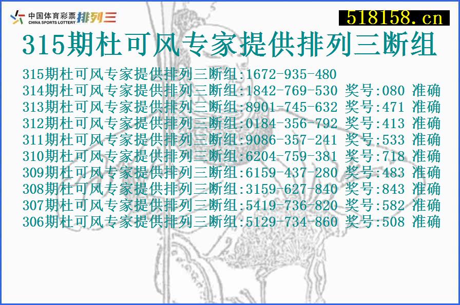 315期杜可风专家提供排列三断组