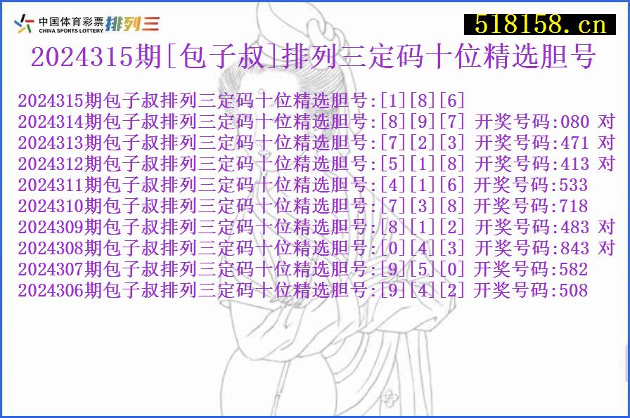 2024315期[包子叔]排列三定码十位精选胆号