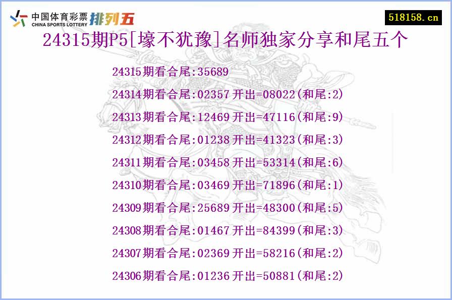 24315期P5[壕不犹豫]名师独家分享和尾五个