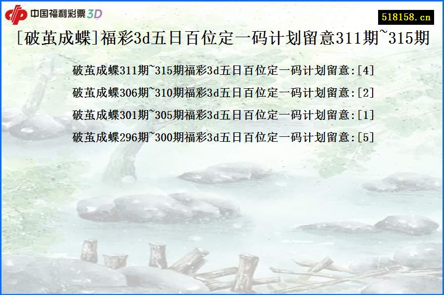 [破茧成蝶]福彩3d五日百位定一码计划留意311期~315期